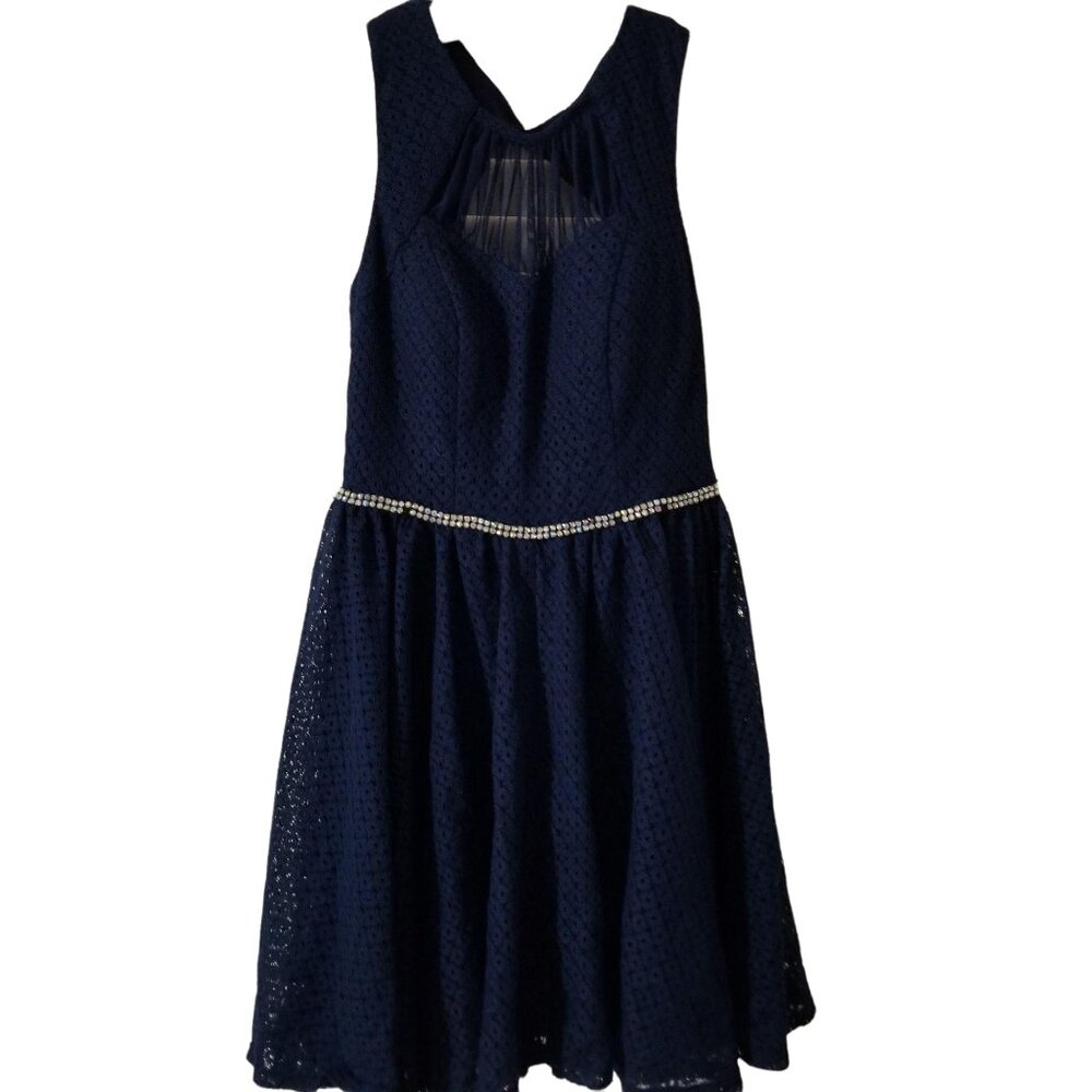 City Studio Sm Navy Blue Lace Sleeveless Fit & Flare Dress With Sheer Back Detai